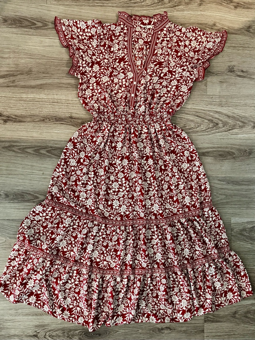 Max Studio Red and White Floral Maxi Dress XL